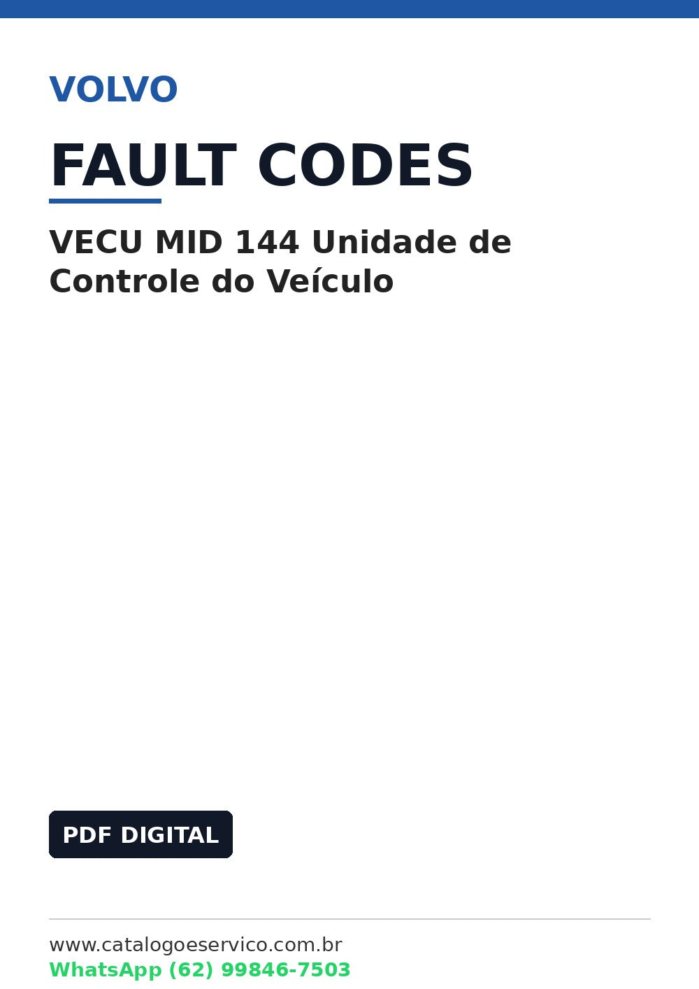 Lista de Códigos de Falha Volvo VECU MID 144 Unidade de Controle do Veículo