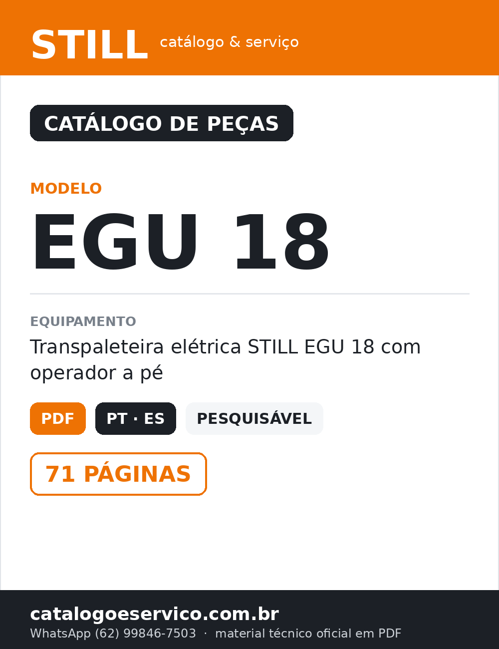 Catálogo De Peças Paleteira Elétrica Egu Still - — capa