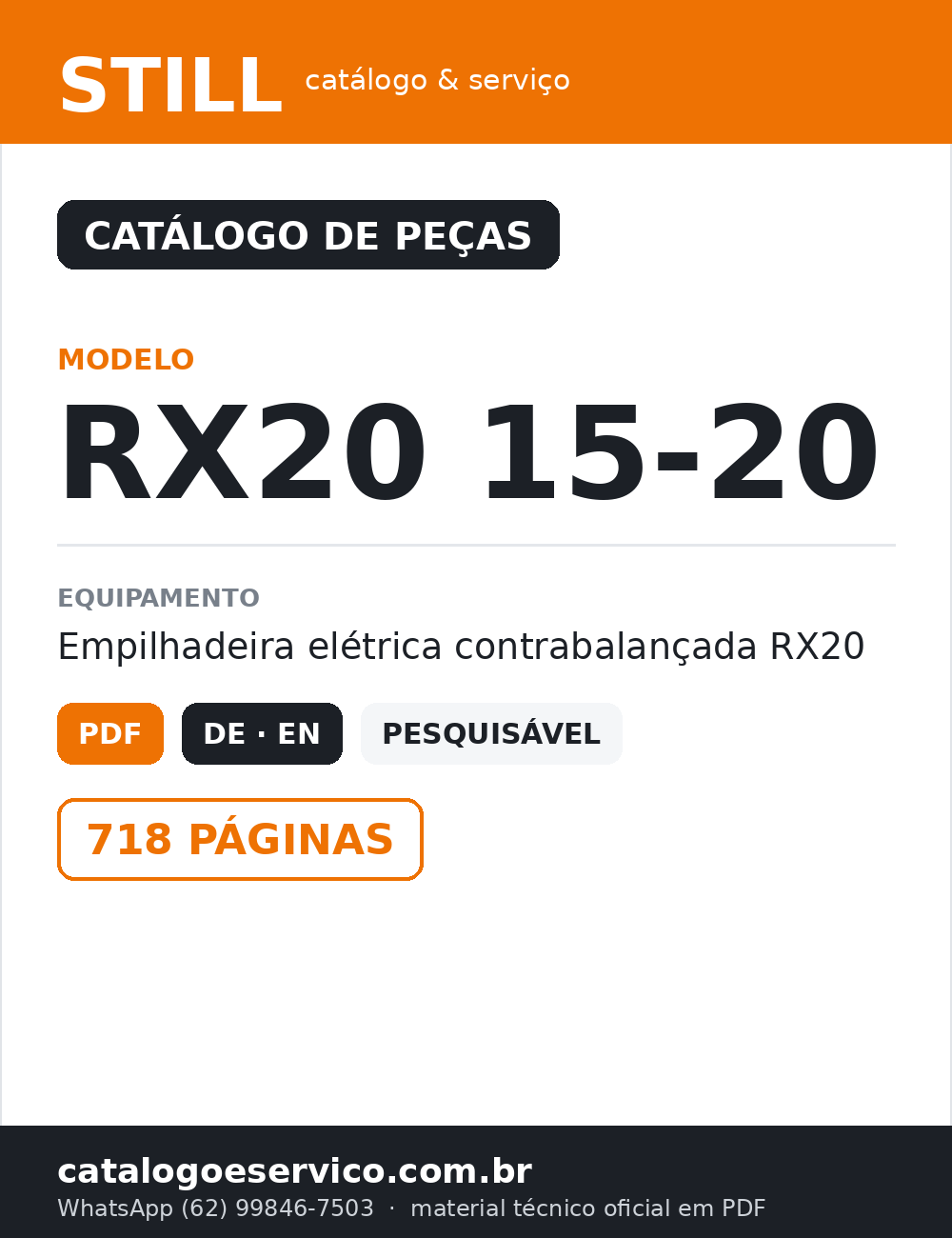 CATALOGO DE PEÇAS EMPILHADEIRA - RX20-14, 20-15, 20-16, 20-18, 20-20 STILL — capa
