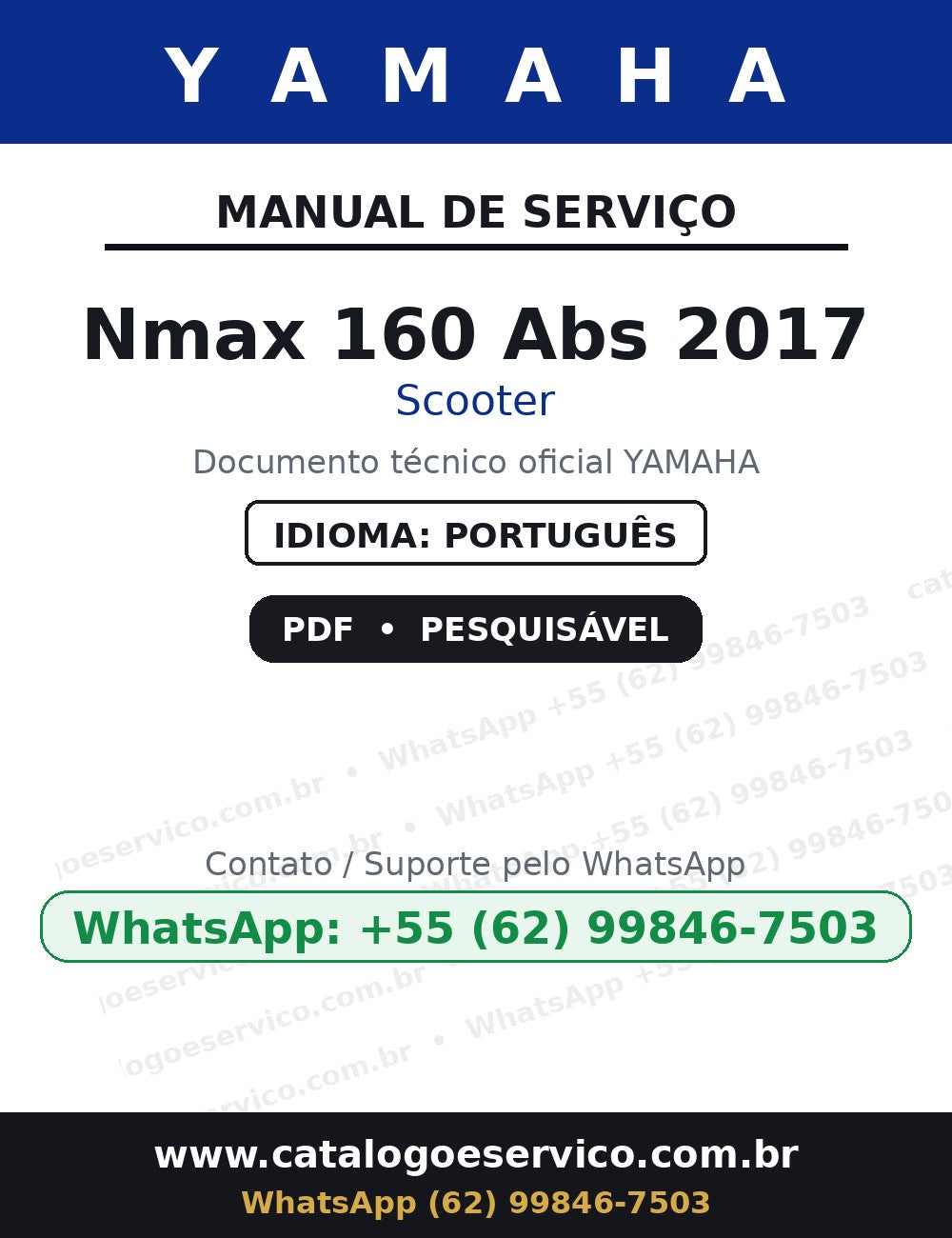 YAMAHA Nmax 160 Abs 2017 — Manual de Serviço