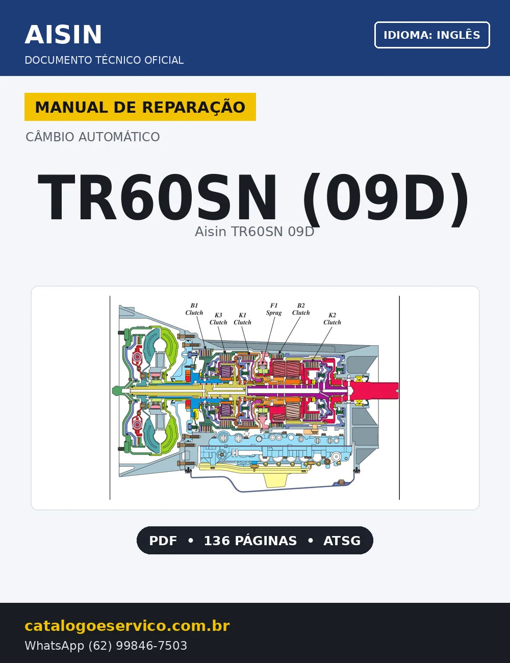 Capa Manual de Reparação Câmbio Automático Aisin TR60SN (09D) (Inglês)