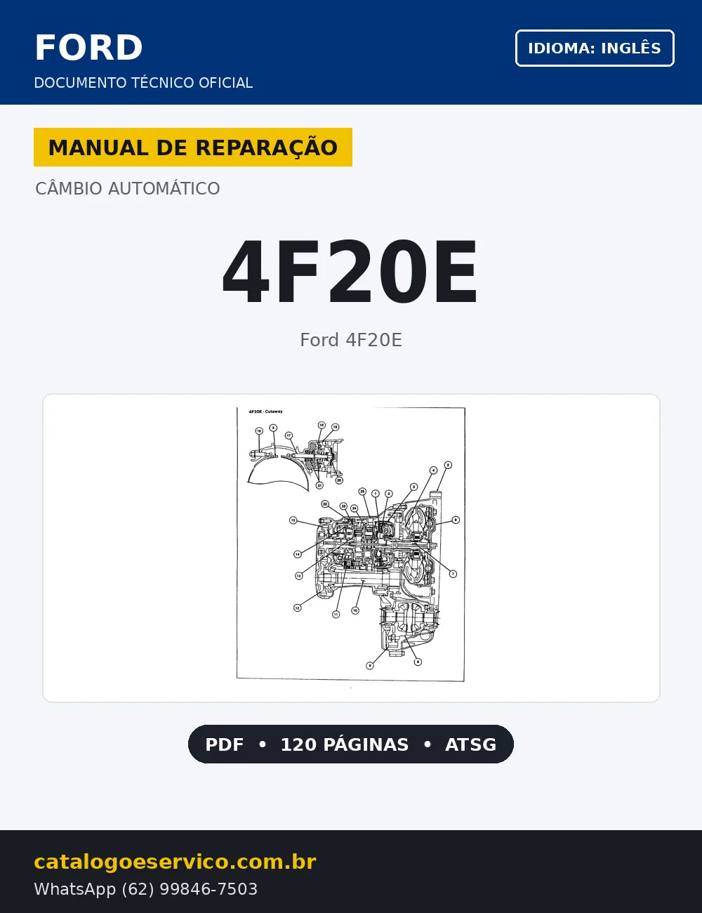 Capa Manual de Reparação Câmbio Automático Ford 4F20E (Inglês)