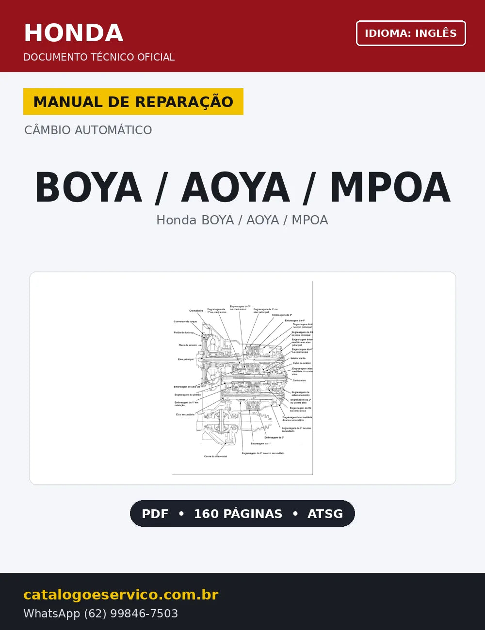 Capa Manual de Reparação Câmbio Automático Honda BOYA / AOYA / MPOA