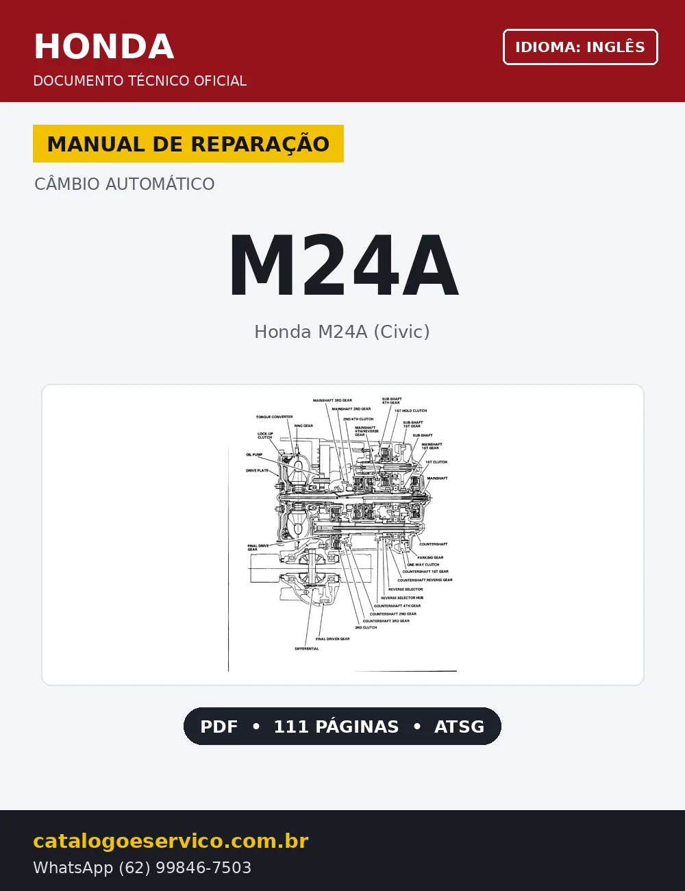 Capa Manual de Reparação Câmbio Automático Honda M24A (Inglês)