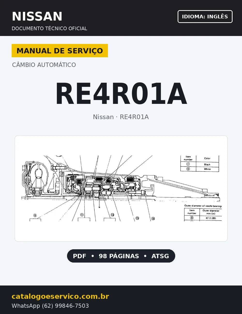 Capa Manual de Serviço Câmbio Automático Nissan RE4R01A (Inglês)