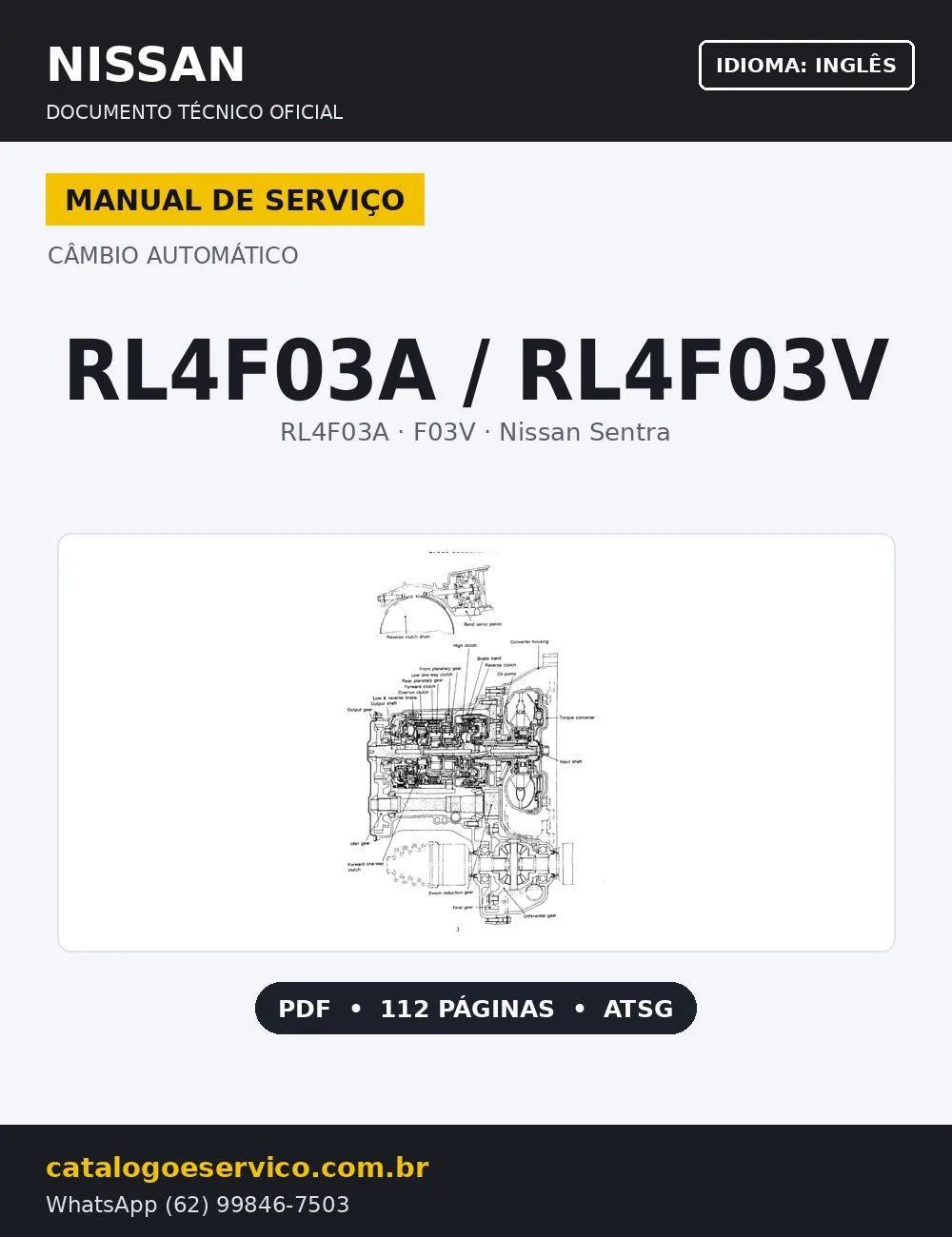 Capa Manual de Reparação Câmbio Automático Nissan RL4F03A RL4F03V (Inglês)