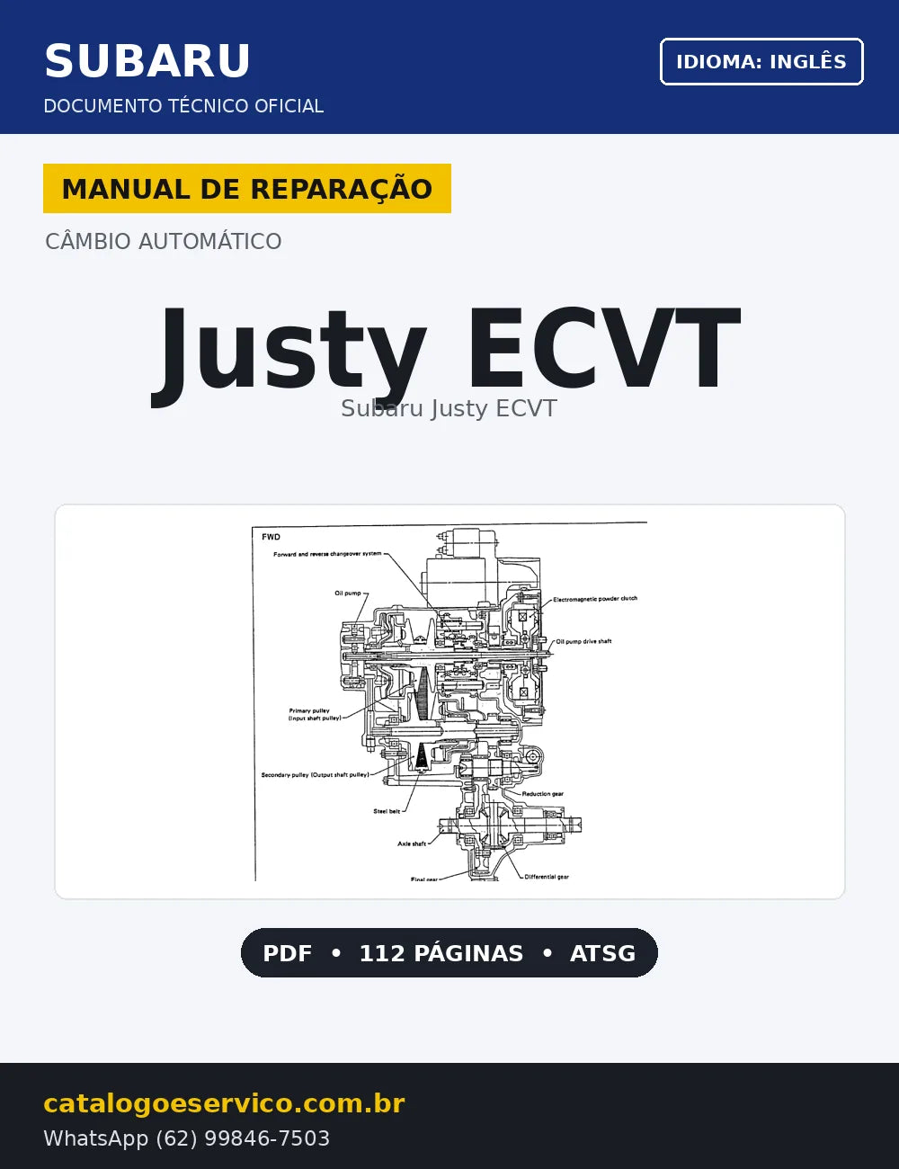 Capa Manual de Reparação Câmbio Automático Subaru Justy ECVT (Inglês)