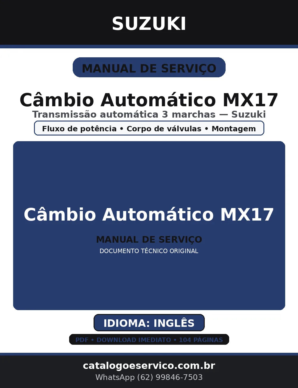Manual de Serviço Câmbio Automático Suzuki MX17 3 Marchas (PDF, Inglês) — capa