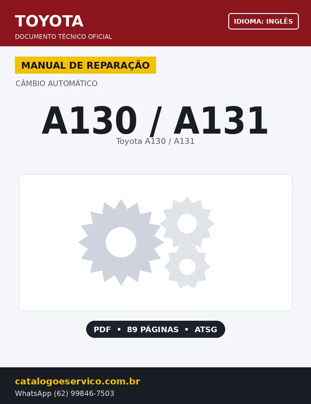 Capa Manual de Reparação Câmbio Automático Toyota A130 / A131 (Inglês)
