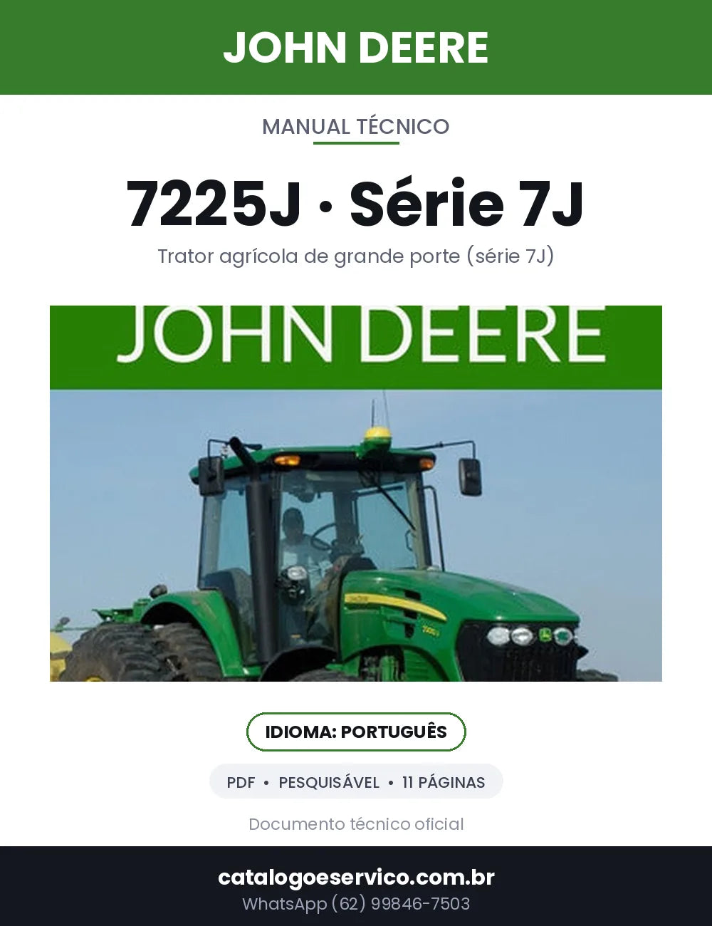 Capa — Manual Técnico John Deere 7225J / Série 7J em PDF