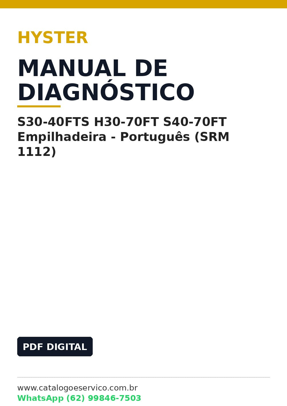 Manual de Diagnóstico Hyster S30-40FTS H30-70FT S40-70FT Empilhadeira - Português (SRM 1112)