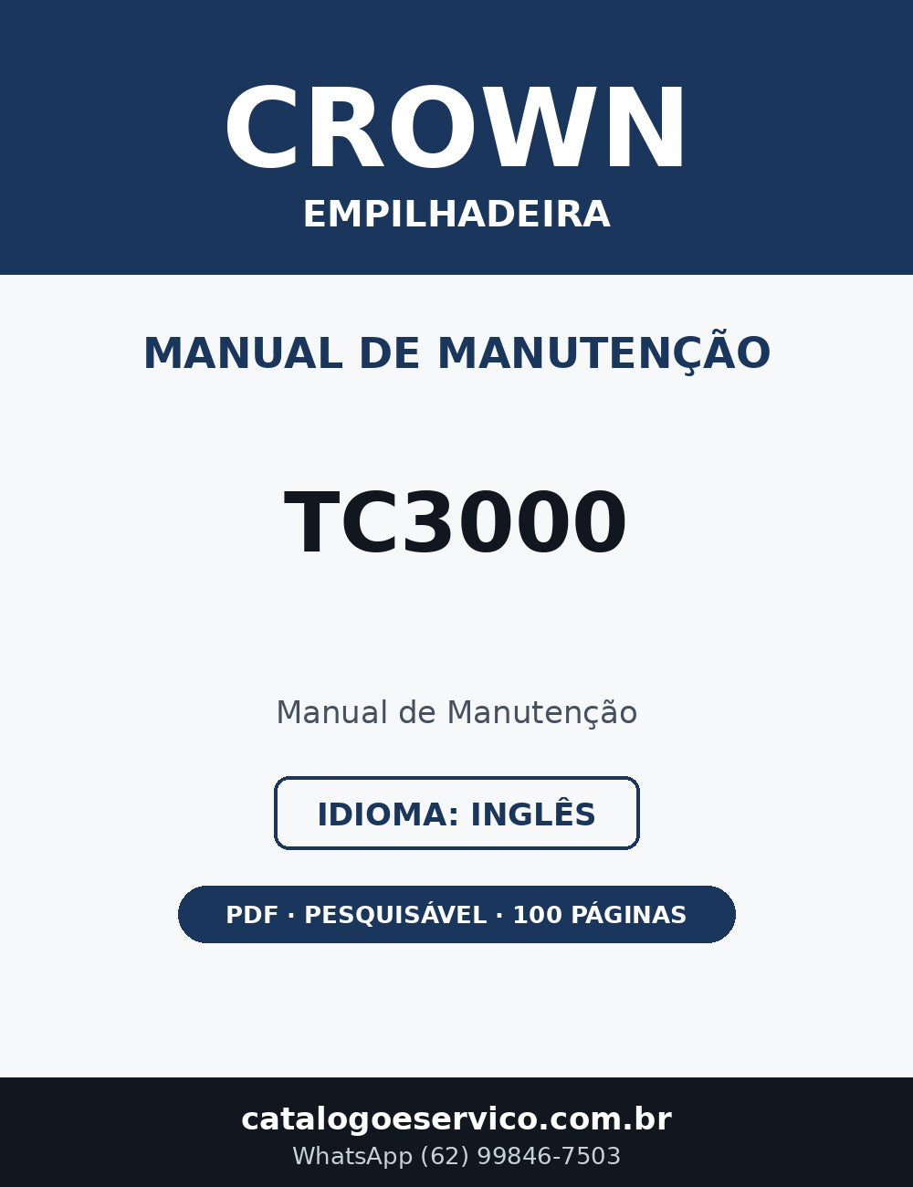 Manual de Manutenção Crown TC3000 — Empilhadeira (Inglês)