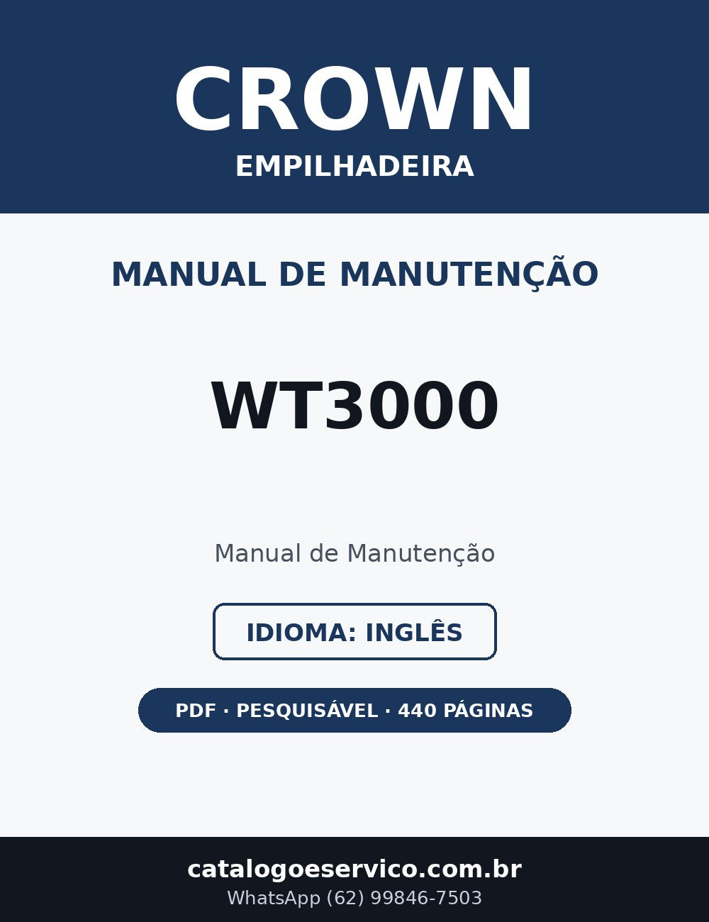 Manual de Manutenção Crown WT3000 — Empilhadeira (Inglês)