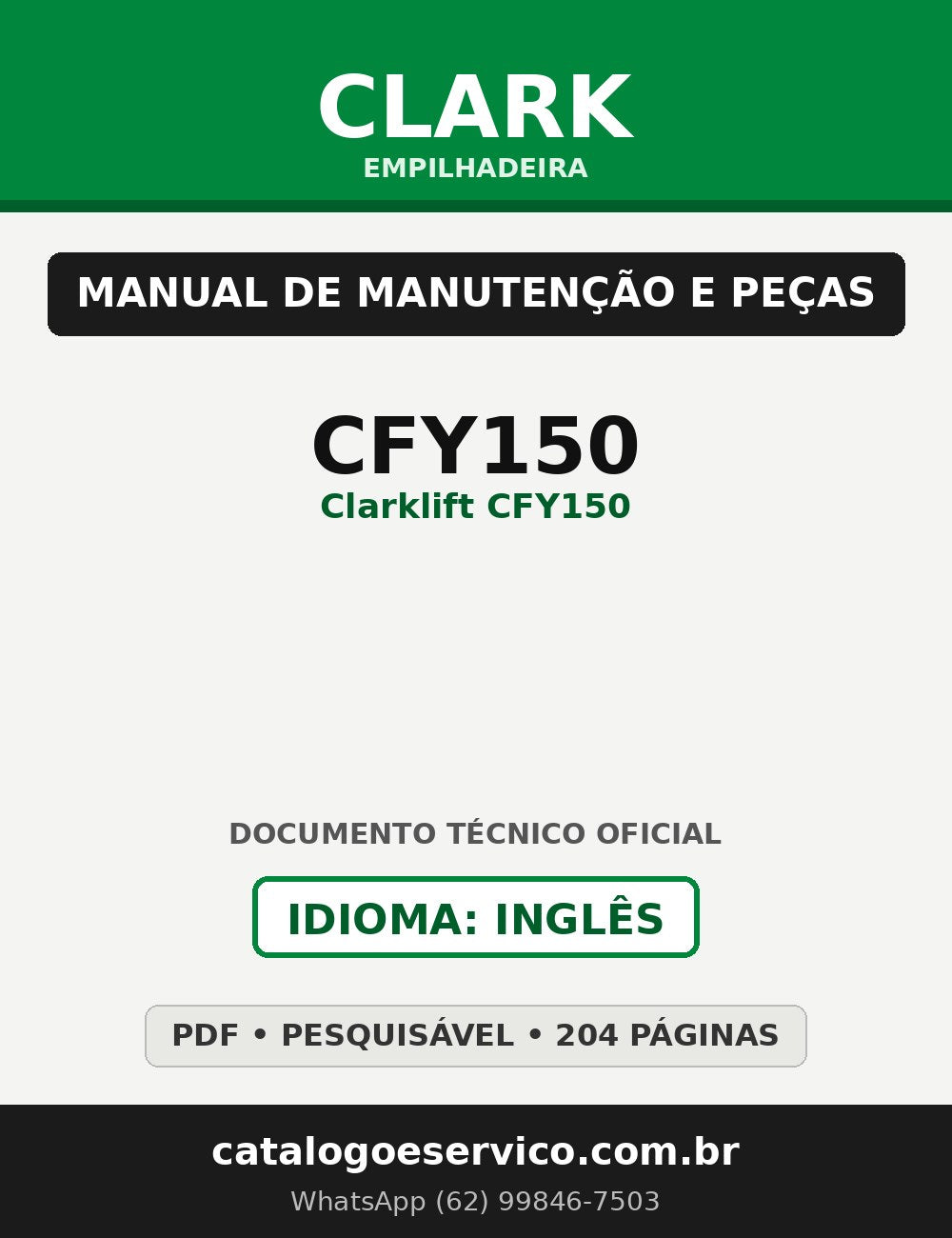 Manual de Manutenção e Peças Empilhadeira Clark CFY150 (Clarklift CFY150)