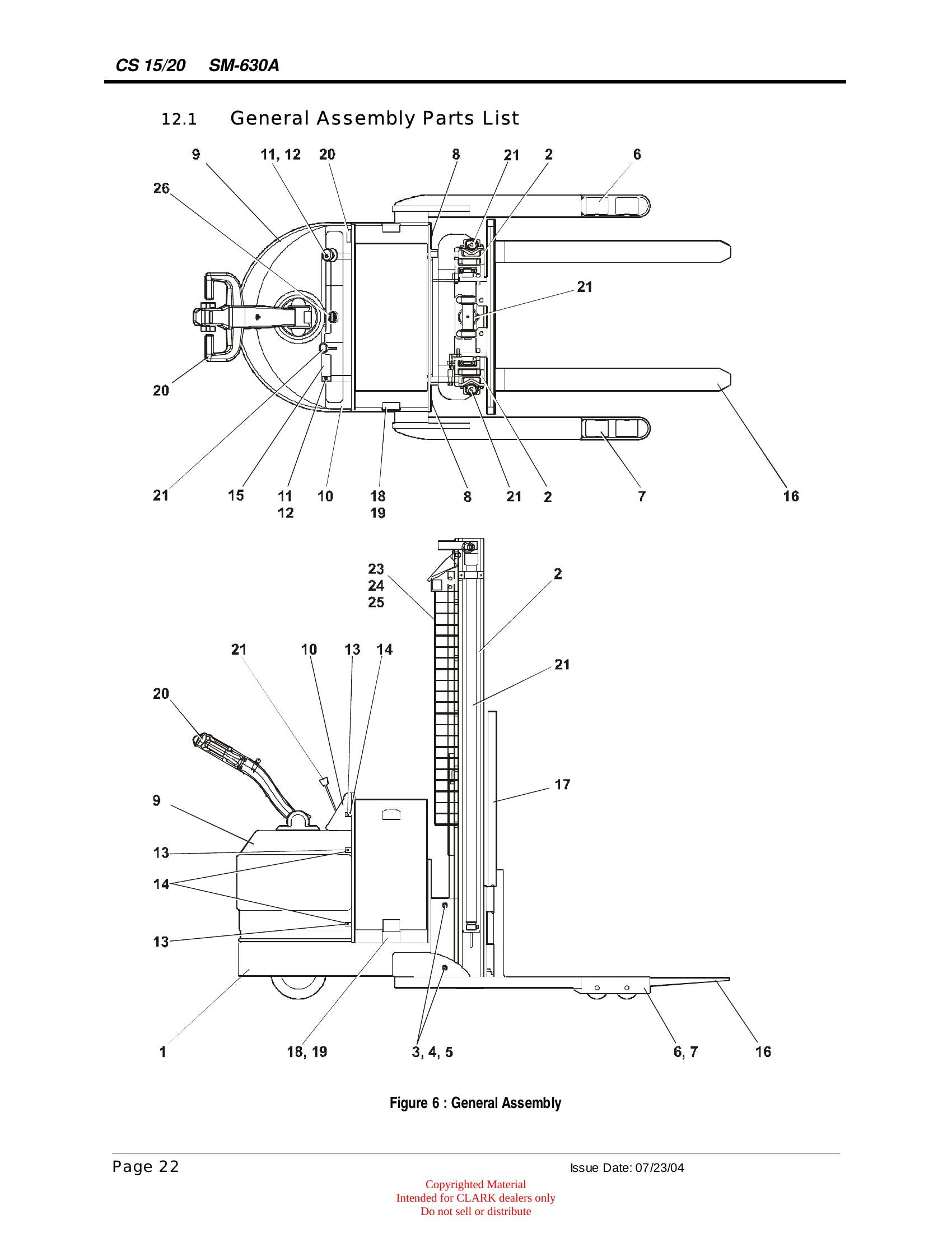 Manual de Manutenção e Peças Empilhadeira Elétrica Stacker Clark CS 15/20 (Book SPM-630A) - página interna