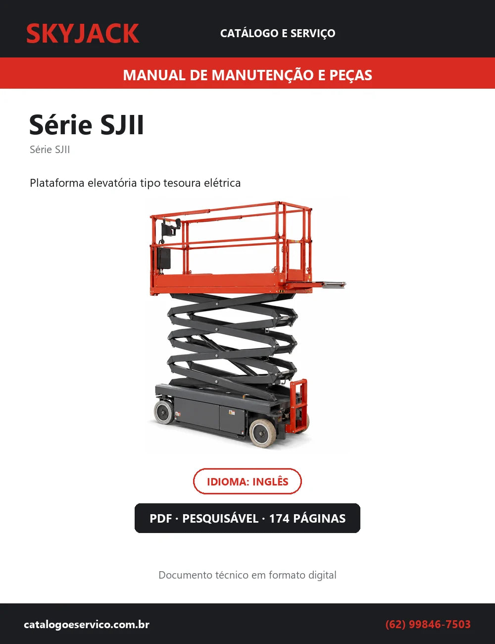 Capa do Manual de Manutenção e Peças Skyjack Série SJII — plataforma elevatória tipo tesoura elétrica, 174 páginas em PDF