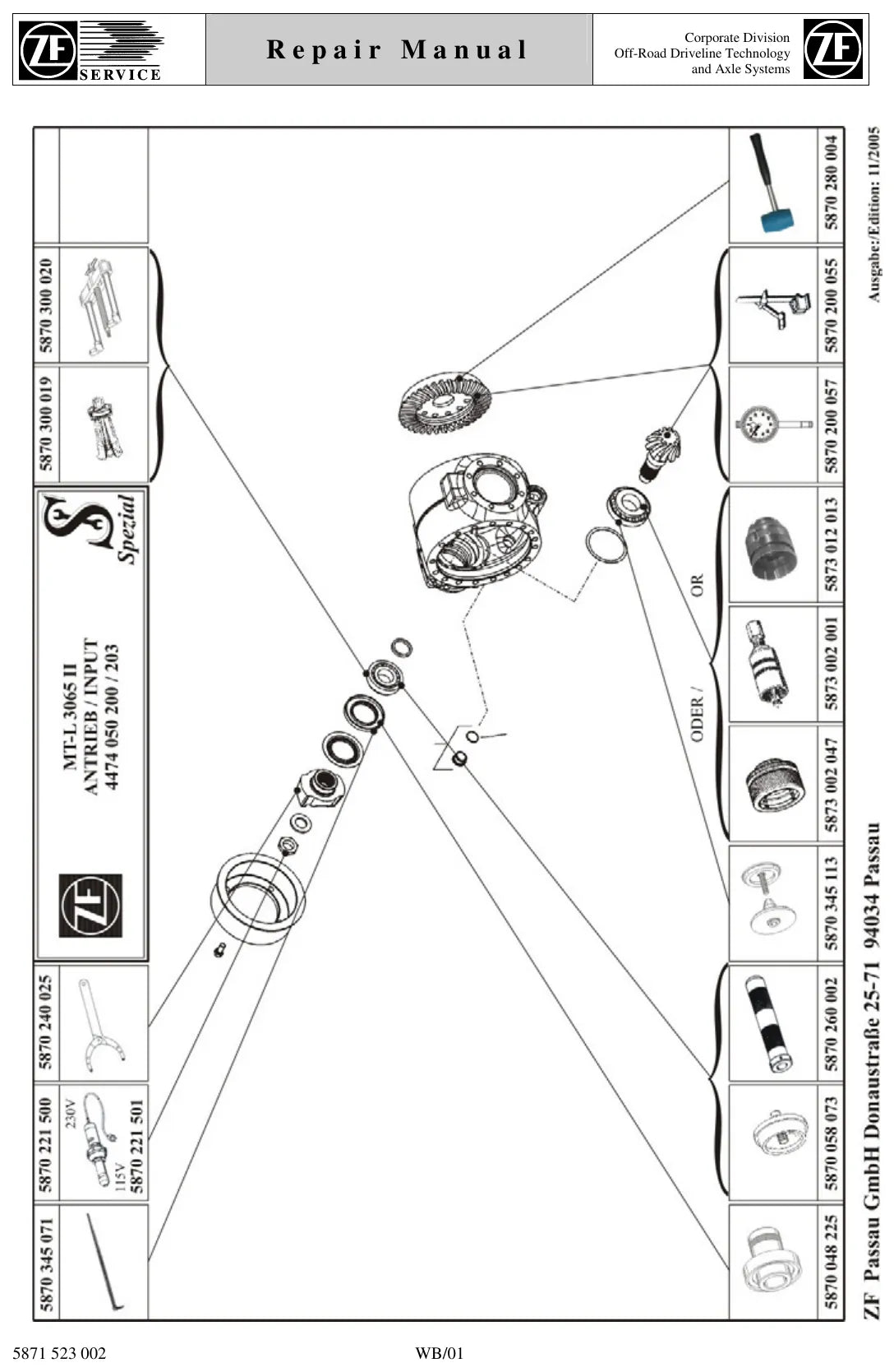Página ilustrada do Manual de Reparação ZF ZF MT-L 3065/3075 II com as posições numeradas