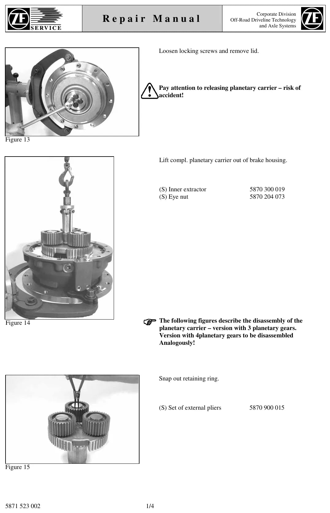 Página interna do Manual de Reparação ZF ZF MT-L 3065/3075 II — Eixo motriz (Multitrac)