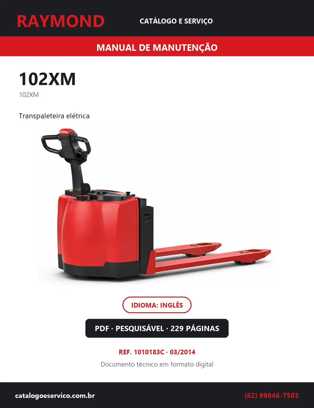 Capa do Manual de Manutenção Raymond 102XM — transpaleteira elétrica, 229 páginas em PDF