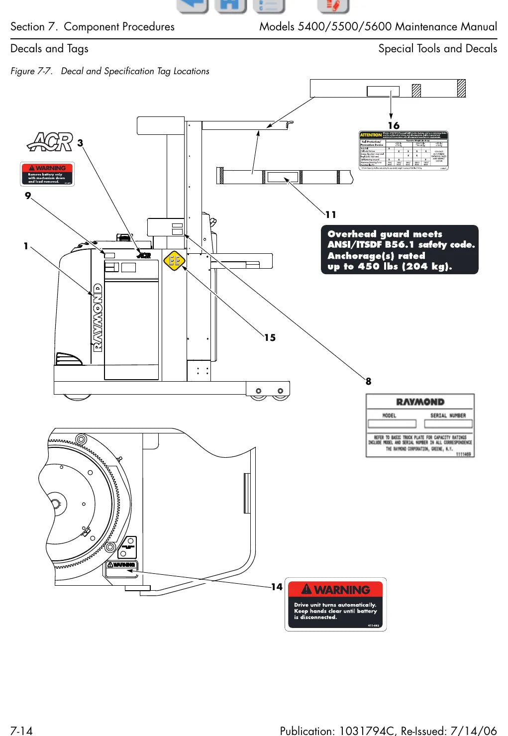 Página interna do Manual de Manutenção Raymond 5400/5500/5600 — diagrama 1