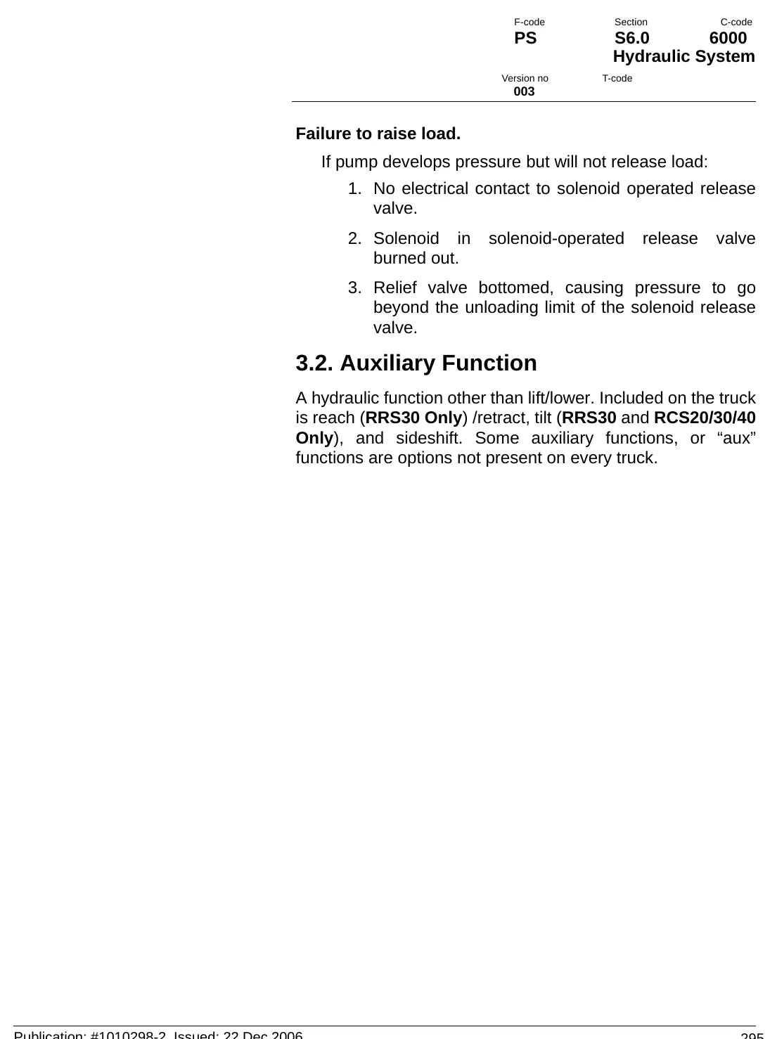 Página interna do Manual de Manutenção Raymond RCS, RSS e RRS30 — diagrama 1