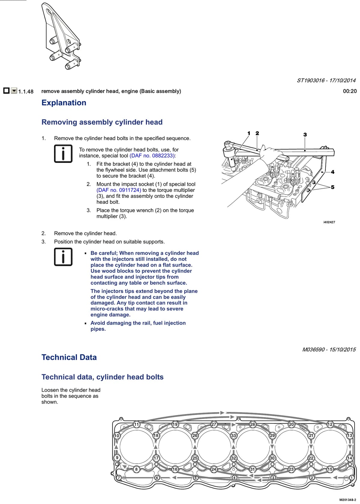 Manual de Oficina DAF XF 460 FT e CF 300 FA Euro 6 — procedimento de remoção do cabeçote do motor PACCAR MX-13