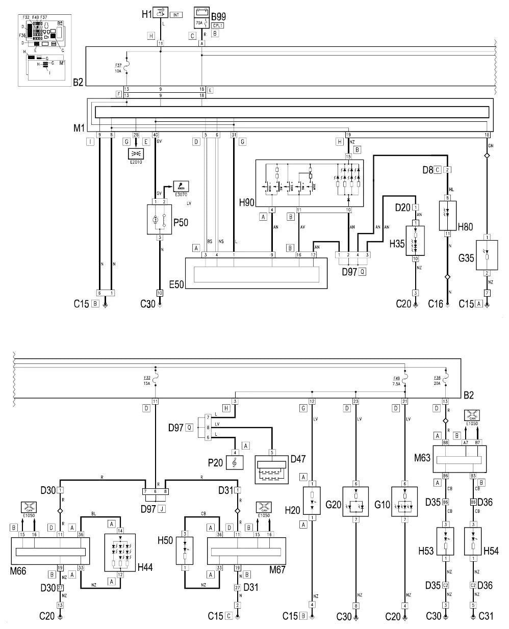 Página 188 dos diagramas elétricos Fiat Stilo — esquema do circuito