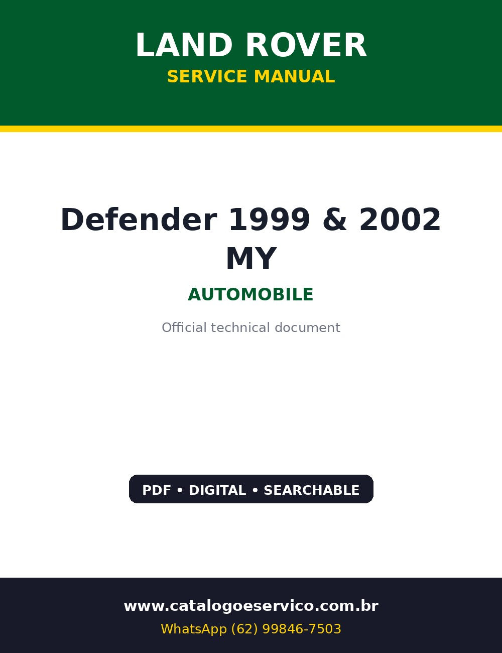 Manual de Oficina Land Rover Defender 1999 & 2002 MY — Suplemento oficial que completa o Defender 1999 e 2002