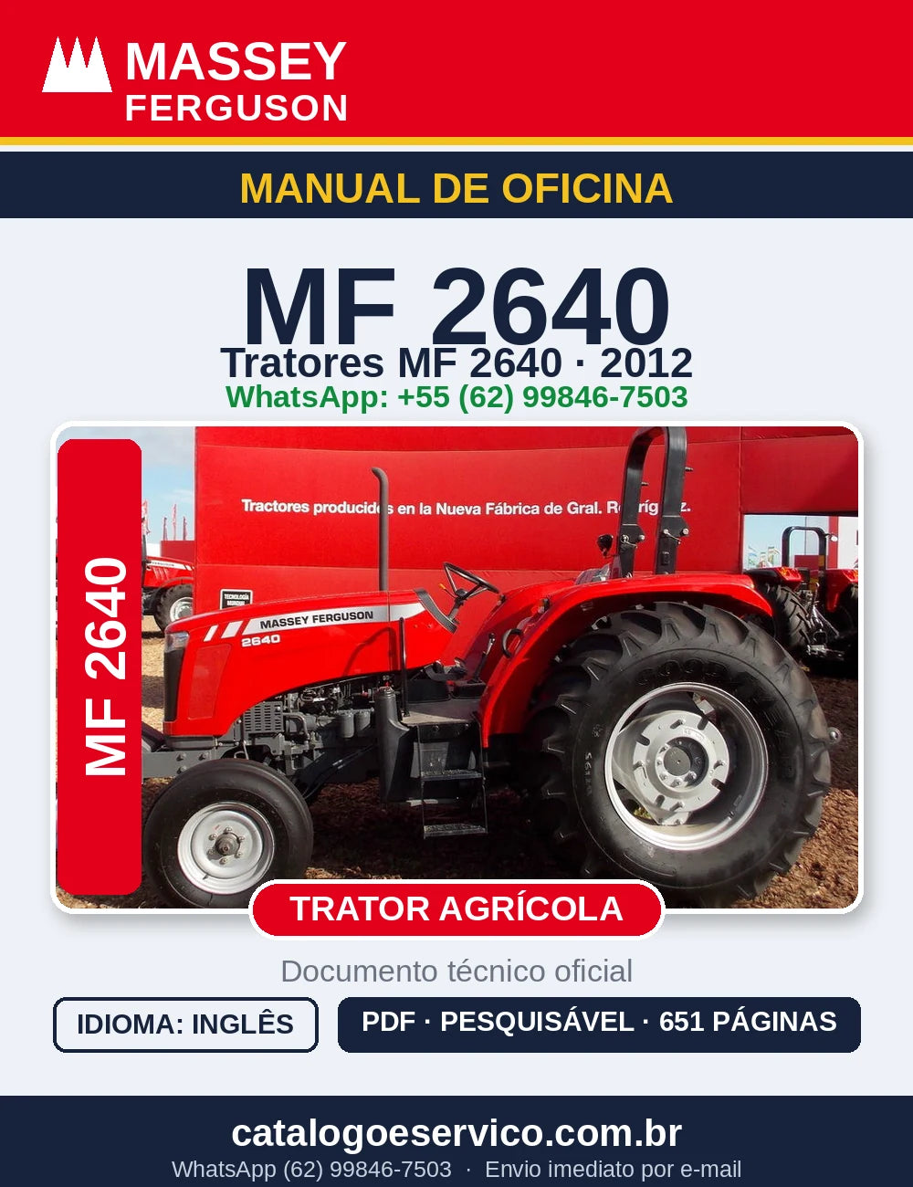 MANUAL DE OFICINA MASSEY FERGUSON - MF2640 - 2012 - TRATOR