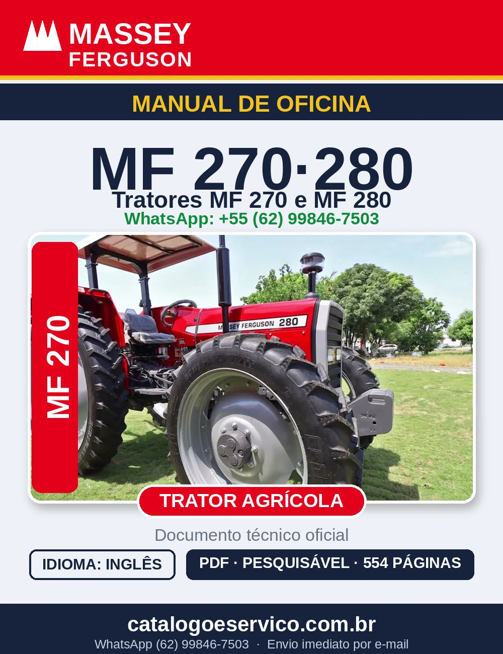MANUAL DE OFICINA MASSEY FERGUSON - MF270, MF280 - TRATOR