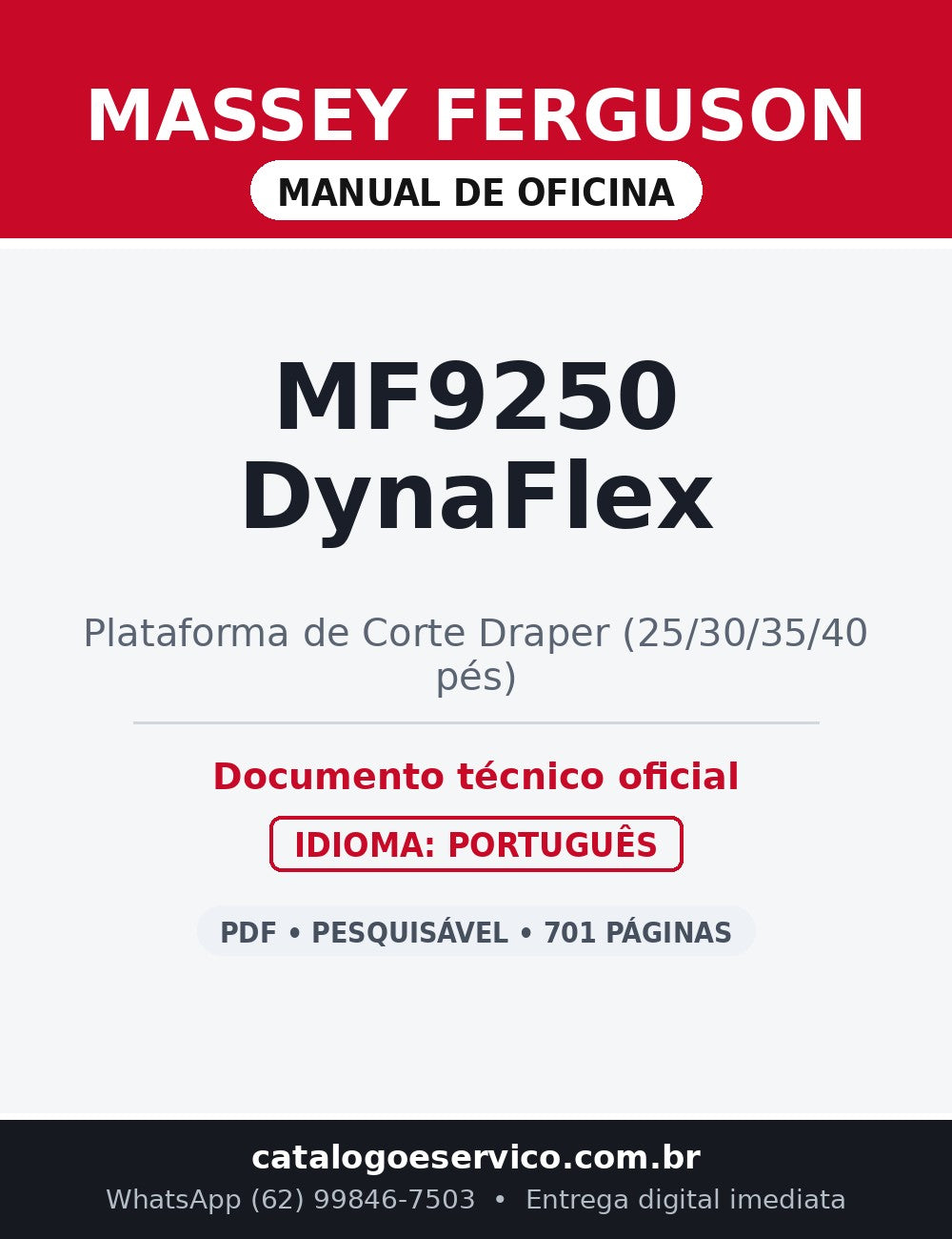 Manual de Oficina Massey Ferguson MF9250 DynaFlex — Plataforma Draper