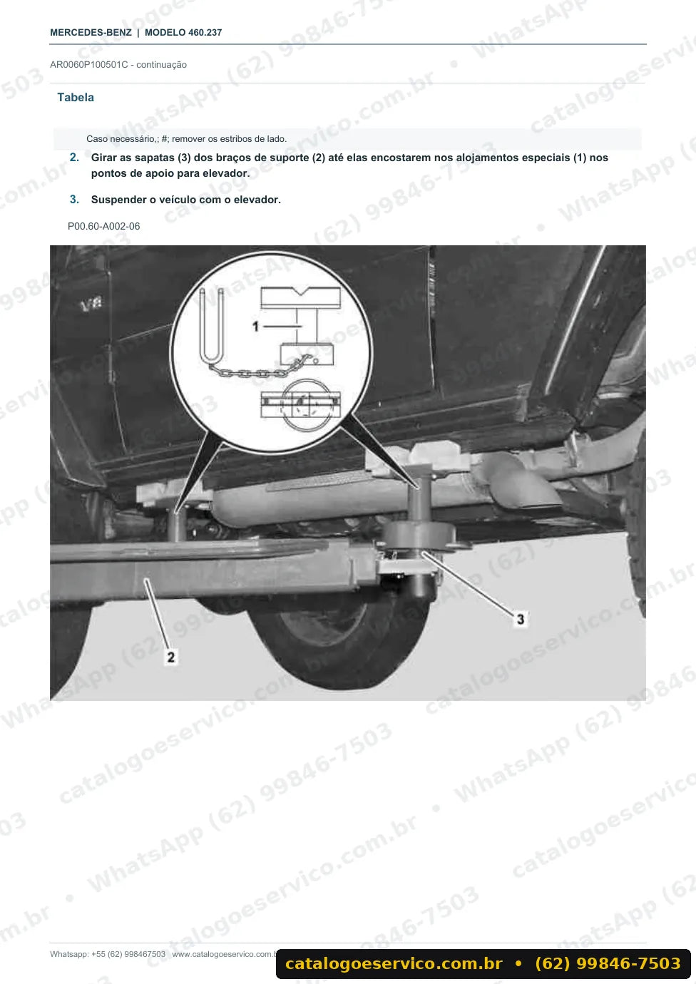 Página de procedimento do manual de oficina Mercedes-Benz 200 GE (W460)