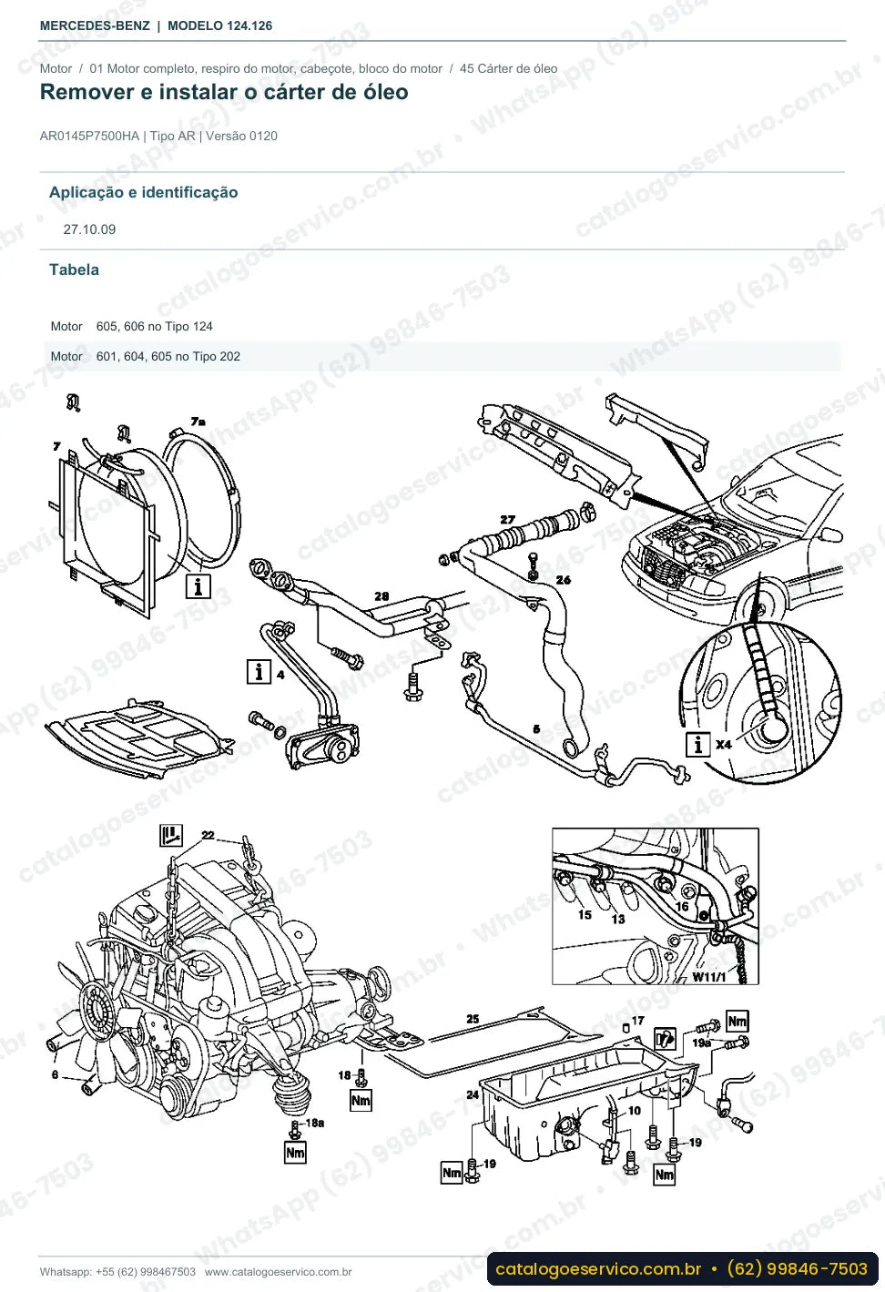Página de procedimento do manual de oficina Mercedes-Benz 250 D (W124)