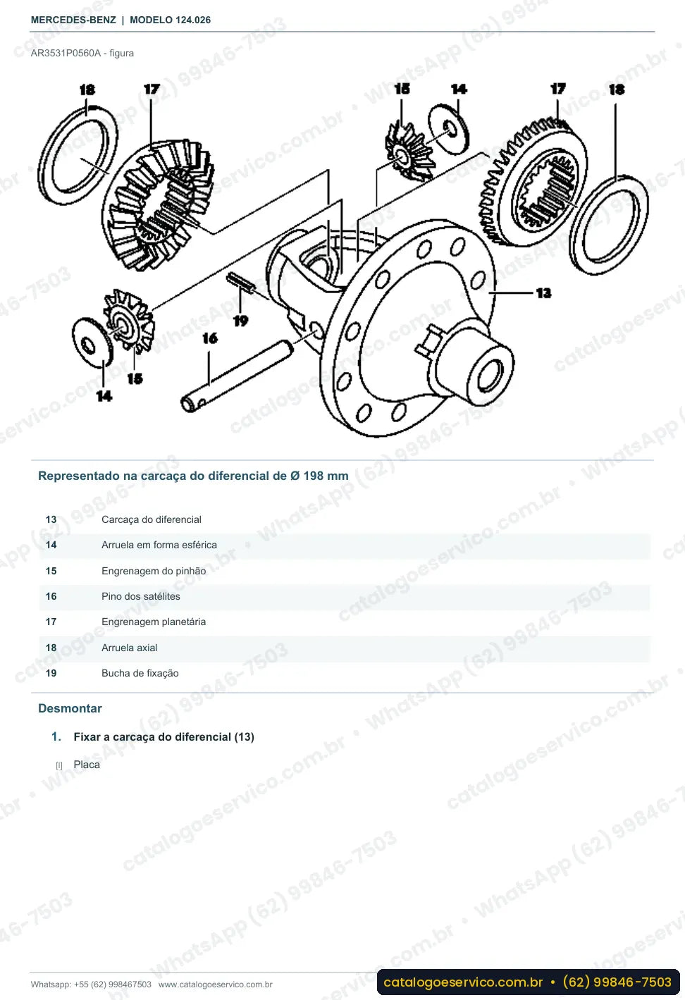 Página de procedimento do manual de oficina Mercedes-Benz 260 E (W124)