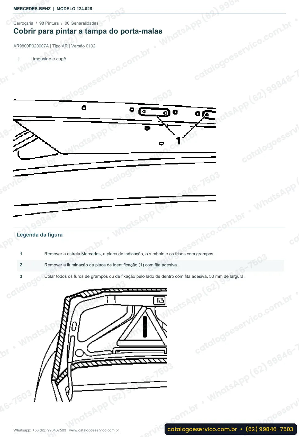 Página de procedimento do manual de oficina Mercedes-Benz 260 E (W124)