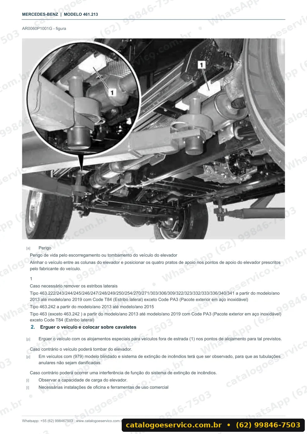 Página de procedimento do manual de oficina Mercedes-Benz 280 GE (W461)