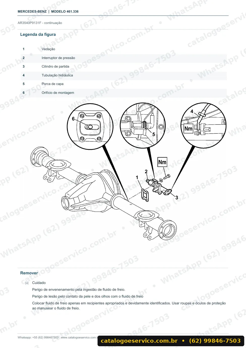 Página de procedimento do manual de oficina Mercedes-Benz 290 GD (W461)