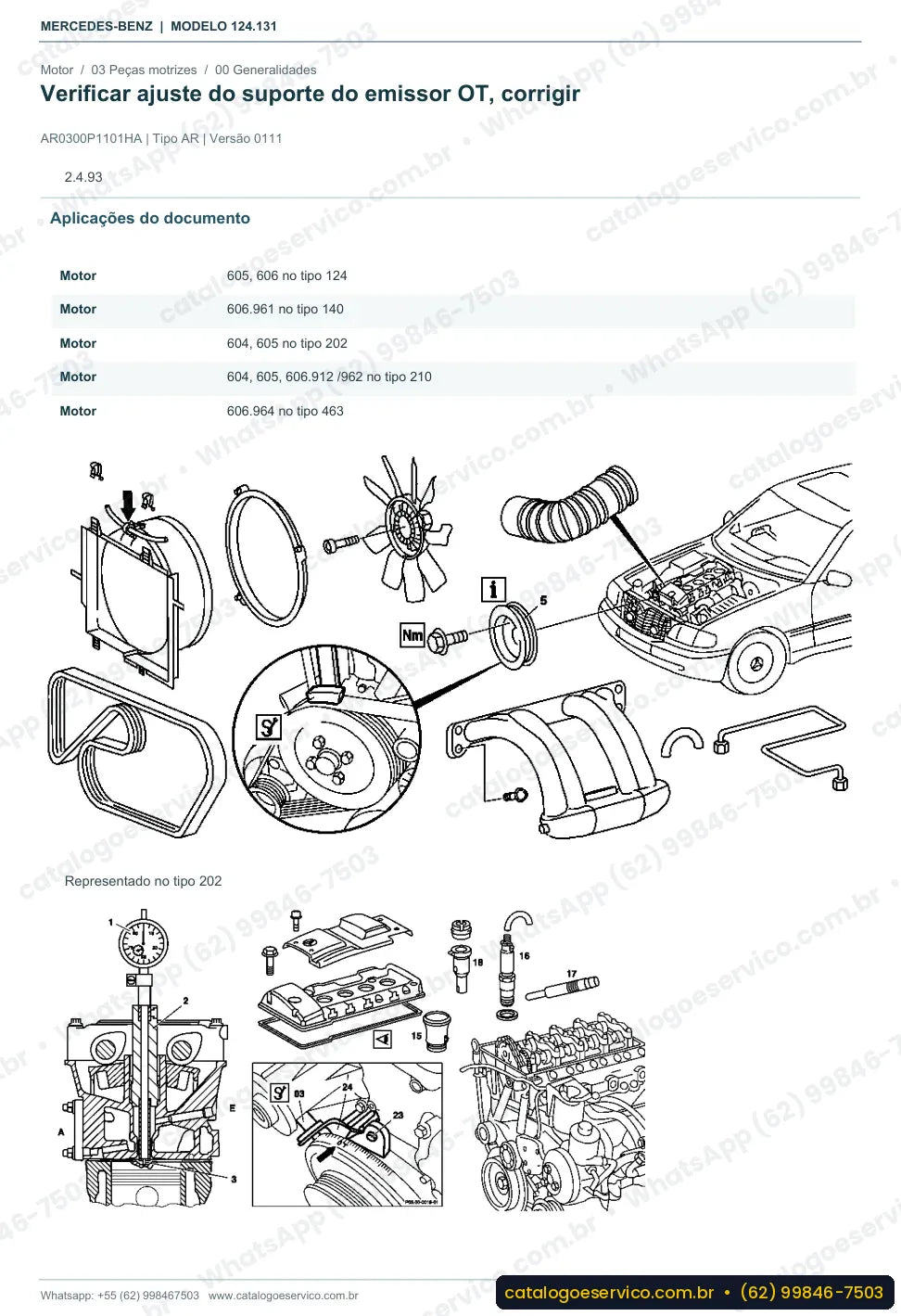 Página de procedimento do manual de oficina Mercedes-Benz 300 D (W124)