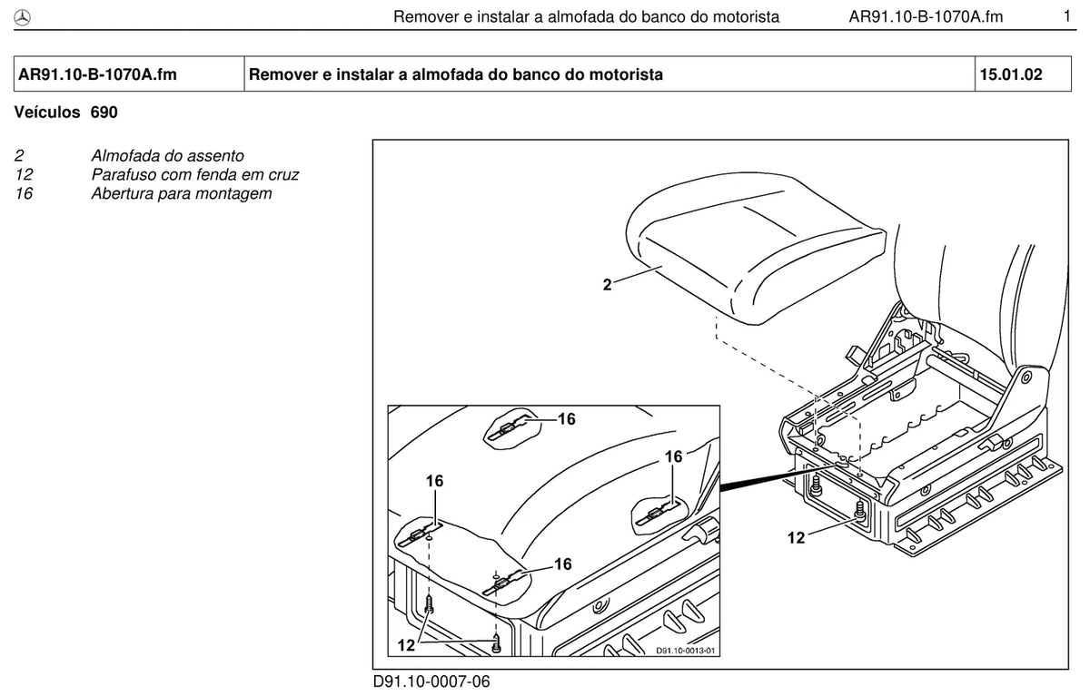 Página do manual de oficina Mercedes-Benz Sprinter 412 D