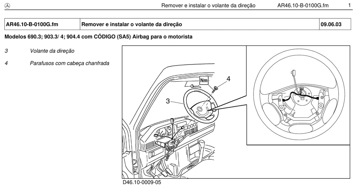 Página do manual de oficina Mercedes-Benz Sprinter 412 D