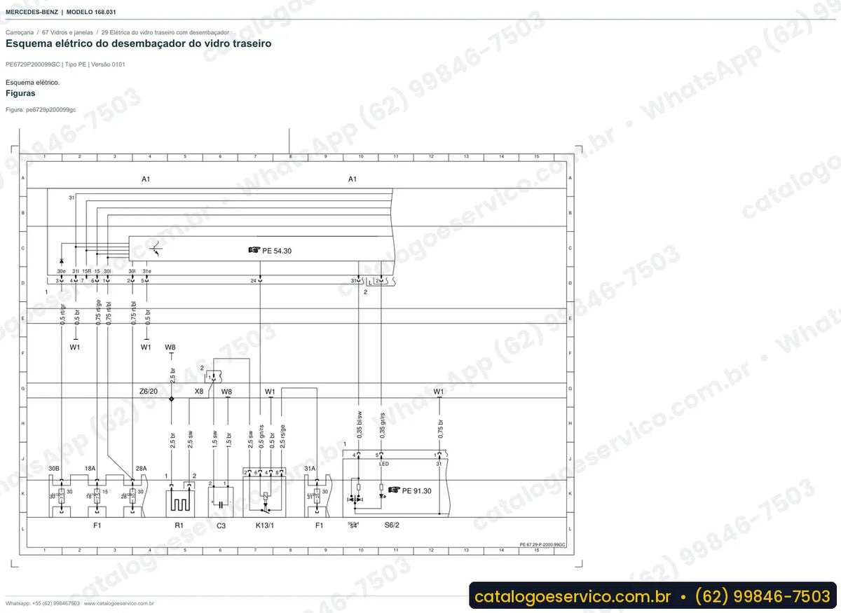 Página de esquema elétrico do manual Mercedes-Benz A 140 (W168)