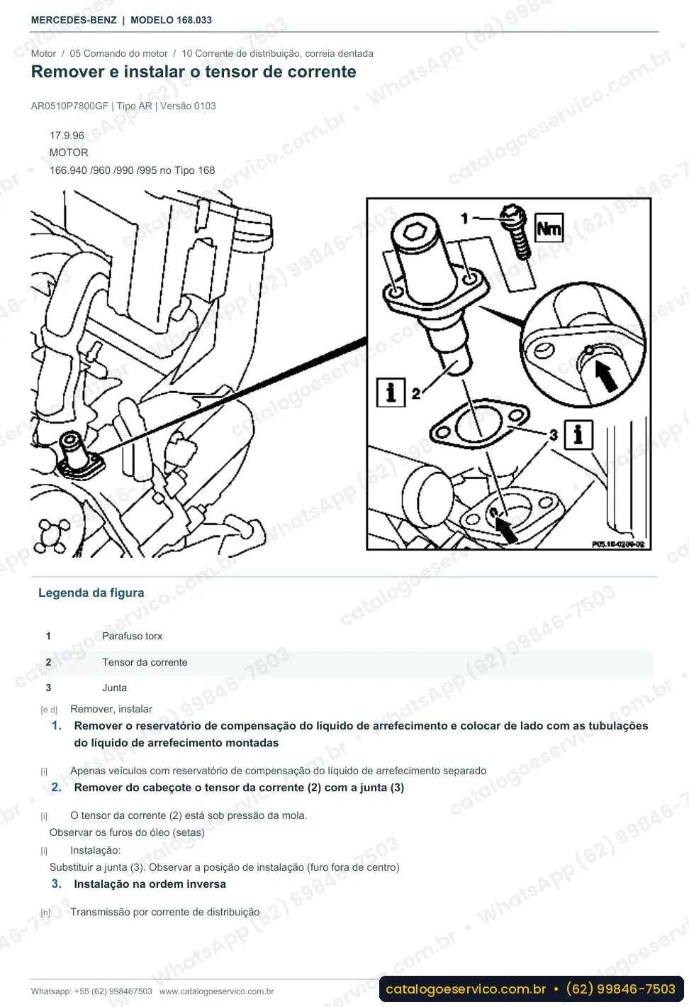 Página de procedimento do manual de oficina Mercedes-Benz A 160 (W168)