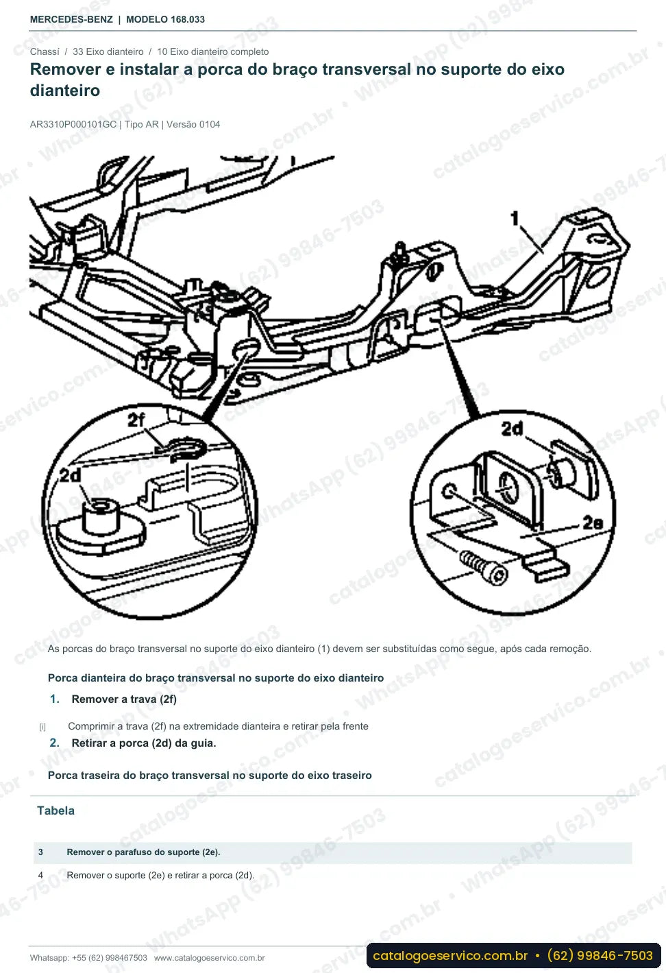 Página de procedimento do manual de oficina Mercedes-Benz A 160 (W168)