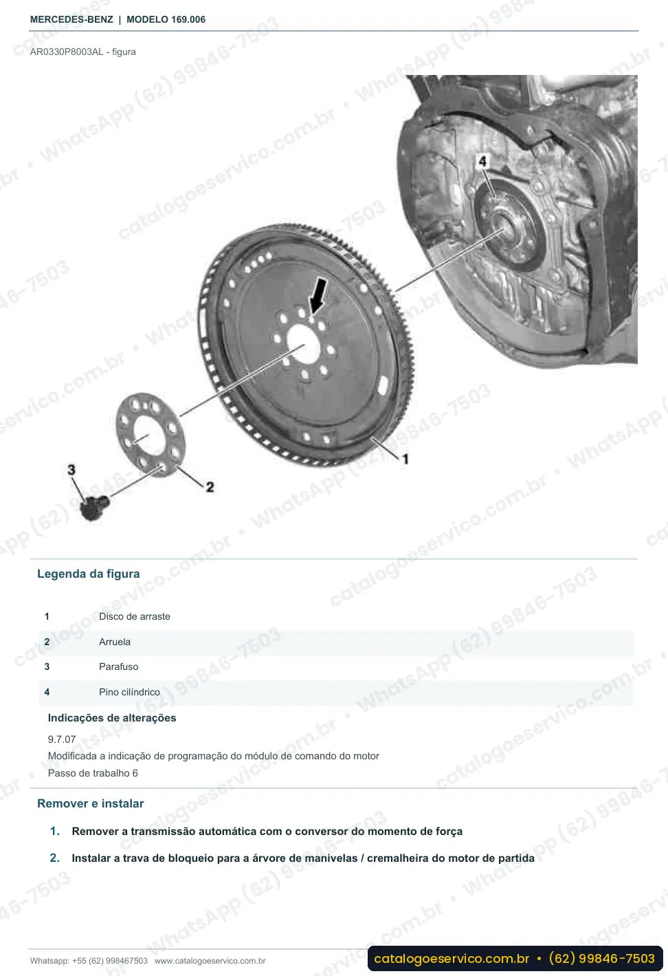 Página de procedimento do manual de oficina Mercedes-Benz A 160 (W169)