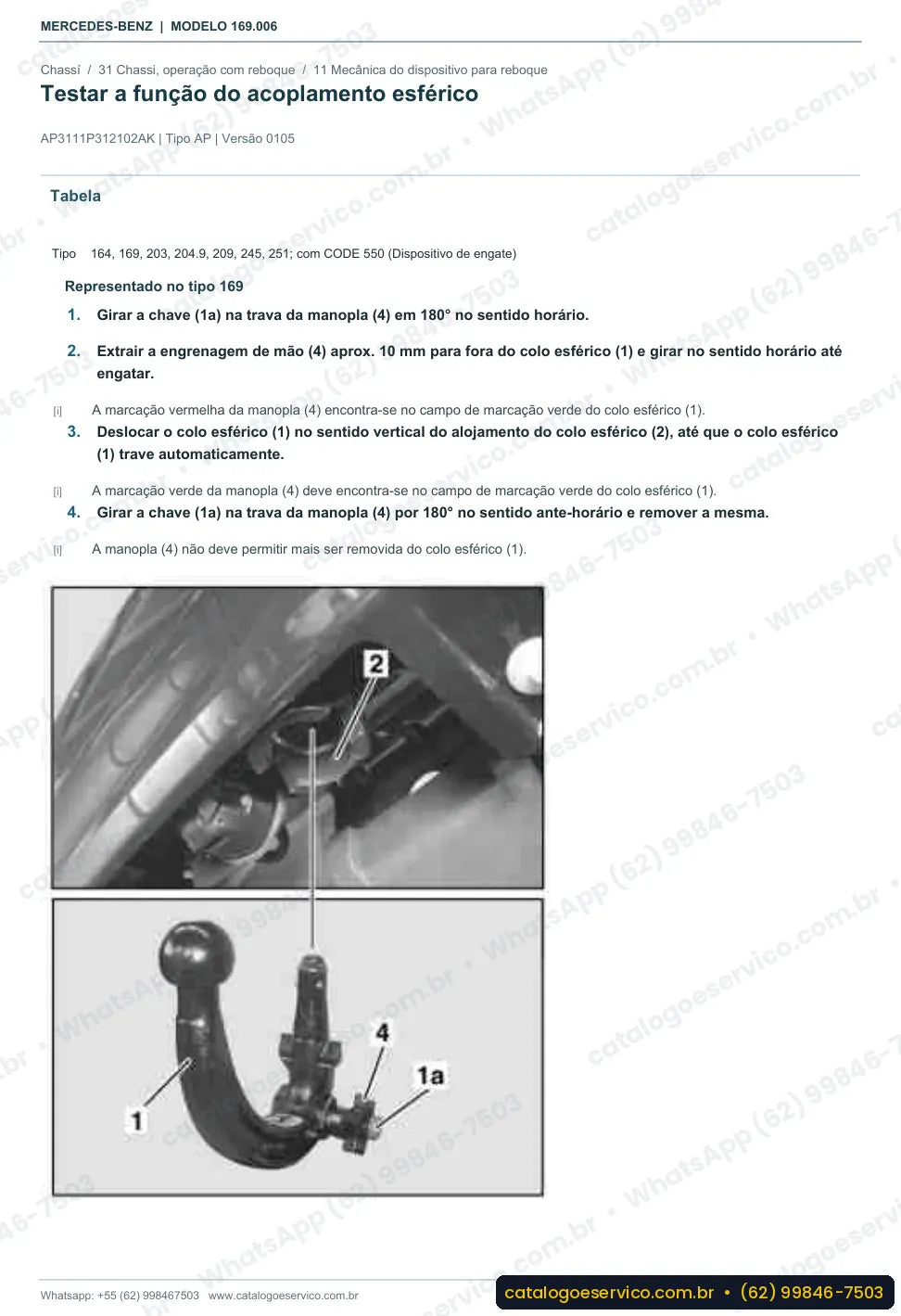 Página de procedimento do manual de oficina Mercedes-Benz A 160 (W169)