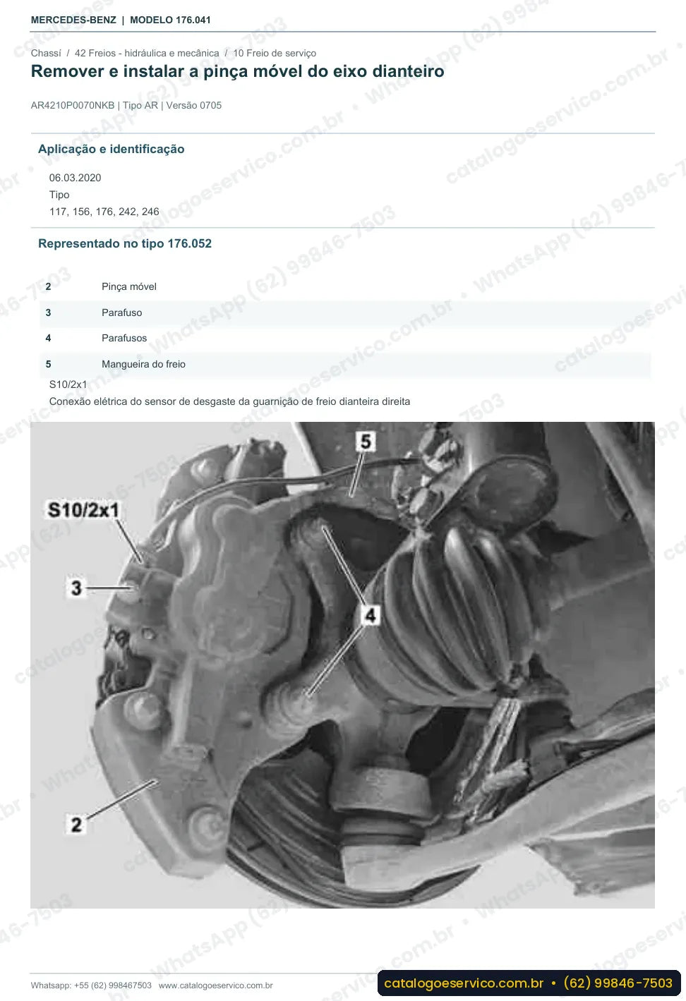 Página de procedimento do manual de oficina Mercedes-Benz A 160 (W176)