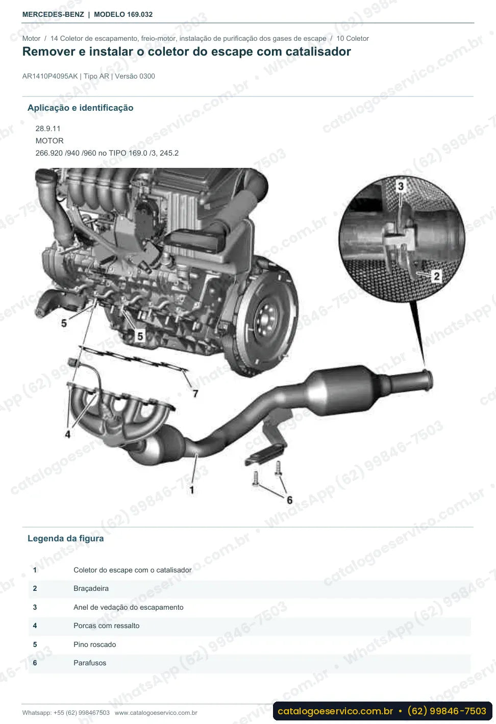 Página de procedimento do manual de oficina Mercedes-Benz A 170 / A 180 (W169)