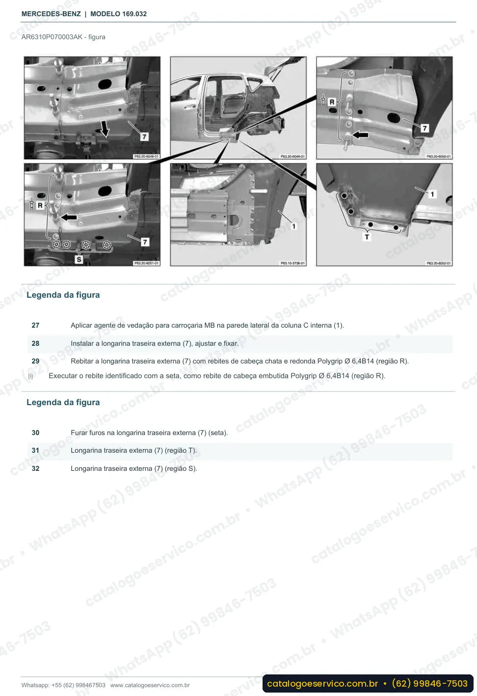 Página de procedimento do manual de oficina Mercedes-Benz A 170 / A 180 (W169)