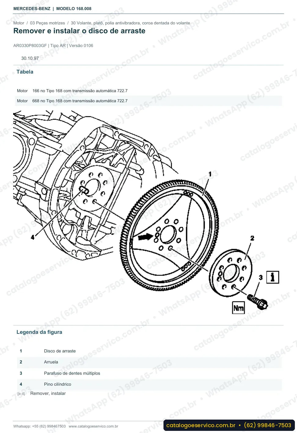 Página de procedimento do manual de oficina Mercedes-Benz A 170 (W168)