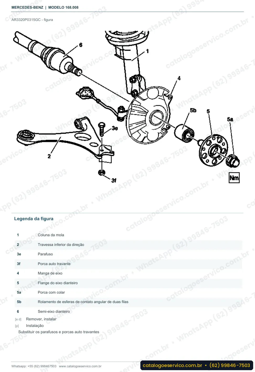 Página de procedimento do manual de oficina Mercedes-Benz A 170 (W168)